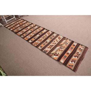 2.9x10.8 ft Rug, Turkish Kilim Rug, Vintage <b>Brown</b> <b>Wool</b> Paisley Rug - Product Image 3