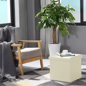 Pouf quadrato Beige 40x40x40 cm poggiapiedi imbottito con portaoggetti bianco grigio nero casa sgabelli mobili da soggiorno e Pouf" - Product Image 3