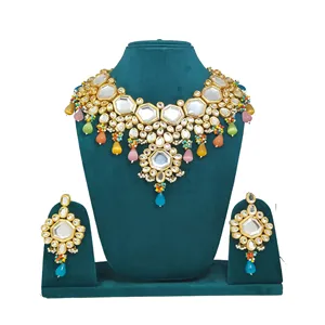 ชุดสร้อยคอเจ้าสาว Meenakari Kundan ชุบทอง22k ประดับด้วยหินเพทายสำหรับงานแต่งงาน - Product Image 2