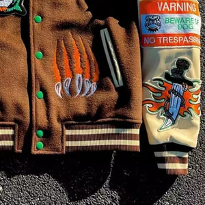 Patchs de broderie personnalisés en chenille Veste universitaire Bomber Letterman College Plus Size baseball varsiti Vestes manches en cuir - Product Image 5