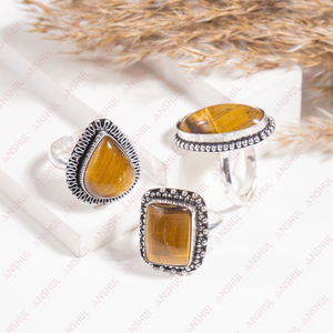 Bagues en cabochon œil de tigre marron vendues dans le monde entier, cristaux de guérison de qualité supérieure pour la création de bijoux, la méditation, la mode, le quotidien et les soirées. - Product Image 1
