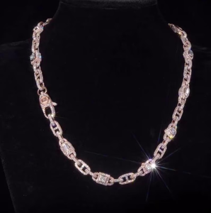 Chaîne cubaine Iced Out en argent sterling 925 plaqué rhodium avec diamants Moissanite VVS, design géométrique, pour mariage de luxe - Product Image 1
