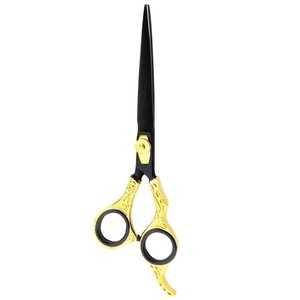 Poignée fantaisie ciseaux de coiffure de barbier métal acier noir enduit lame tranchante avec repose-doigt fixe - Product Image 6