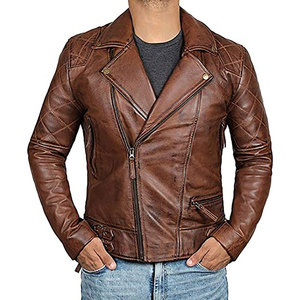 Chaqueta de Cuero Clásica Negra Desgastada Estilo Motero Vintage, Chaqueta de Cuero de Invierno Personalizada para Hombre - Product Image 6