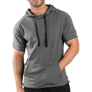 Pull à manches courtes avec poche, logo personnalisé, 100% coton, basiques, sweats à capuche pour hommes, vente en gros, vêtements pour hommes, sweats à capuche, sweat-shirts - Product Image 4