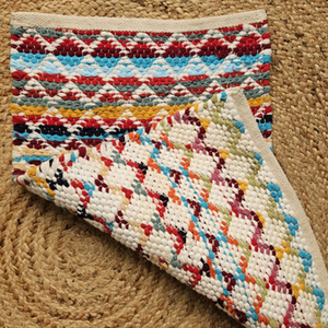 Tapis chindi moderne en coton recyclé à motif de diamant, fait à la main avec une machine de haute qualité pour un usage domestique, tapis et ensembles - Product Image 5