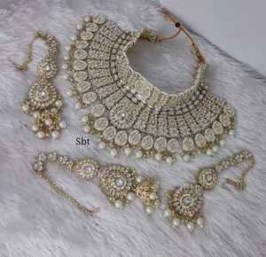 ชุดเครื่องประดับอัญมณีหินอินเดียโบราณทำมือแบบดั้งเดิม สร้อยคอ ต่างหู และเครื่องประดับศีรษะสำหรับผู้หญิง ชุดเครื่องประดับเจ้าสาวสำหรับงานแต่งงาน - Product Image 3