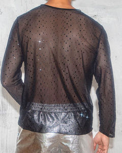 Custom Shiny Sheer Mesh Tee Tops Transparent Rhinestone Sexy Mesh <b>T</b> <b>Shirts</b> Men's Sheer Mesh Long Sleeves <b>T</b>-<b>Shirt</b> - Product Image 2