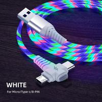 Popular 3 en 1 LED que fluye Cable cargador de Luz 1M/3,3 pies Micro USB tipo C IOS iPhone para dispositivos Samsung Android El mejor regalo