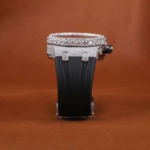 Reloj de Lujo para Hombre con Esfera Redonda de Acero Inoxidable y Correa de Goma Negra, Diamante Moissanita de Alta Calidad para un Estilo Elegante Diario - Product Image 3