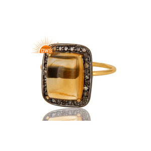 Ensemble de pavés diamant citrine pierre précieuse bague empilable bijoux 14K or jaune massif 925 bijoux de mariage en argent grossiste - Product Image 2