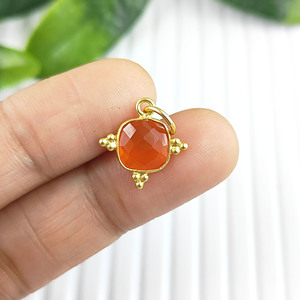 Charmes en argent sterling avec sertissage en cornaline, forme coussin, fabrication de boucles d'oreilles DIY, bijoux religieux, vente en gros - Product Image 2