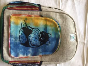 Sac à dos en coton biologique à double poignée, style tendance avec motif de sac composite, fait à la main au Népal - Product Image 4