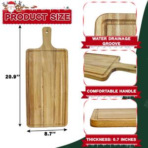 Ensemble de 3 planches à découper en bois d'acacia avec poignées pour hacher, préparer le service, accessoire de cuisine - Product Image 5