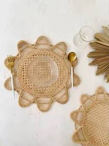 แผ่นรองจานสไตล์โบโฮเสื่อหวายสำหรับตกแต่งโต๊ะกลมดอกไม้ขายส่งเวียดนาม - Product Image 3