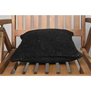 Almohada de lana Kilim Vintage a rayas sutiles, cojín decorativo de lujo de 14x14 pulgadas para sofá tejido con patrón esponjoso y hojas - Product Image 5