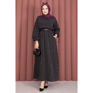 Black Striped Two-Piece Set Bow Collar Casual Summer Outfit XS-XL Crepe Fabric Top and <b>Skirt</b> - Product Image 5