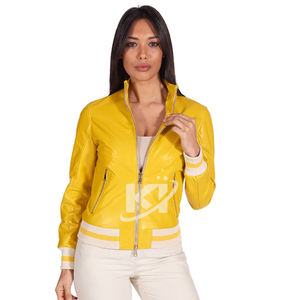 Premium femmes 100% véritable peau de mouton haute qualité doux et lisse Bomber veste en cuir fait à la main 2024 au Pakistan - Product Image 6