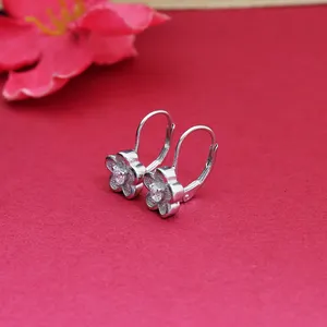 Women's 925 Silver <b>Flower</b> Stud Earrings Crystal Rhinestone Micro Insert Brilliant Cut Cute Everyday Wear Brand Made Rajasthan - Product Image 3