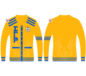 Cárdigan de hermandad al por mayor, suéter Sigma Gamma Rho de punto dorado, bordado personalizado, proveedor de fábrica de ropa de vida griega - Product Image 4