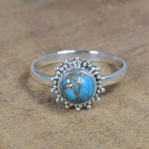 Anillo de piedras preciosas turquesa de Plata de Ley 925 estilo bohemio hecho a mano, regalo de joyería de boda para mujeres y niñas - Product Image 2