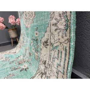 พรมตุรกีวินเทจ ขนาด 4.7x8.3 ฟุต พรมสีเขียวเทา ทำจากขนสัตว์แบบอิคัต - Product Image 3