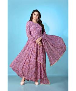 Indian Party Wear Dresses with Modest Coats in Vintage Sharara Suit for Ladies Multi Color Cotton <b>Floor</b>-Length Salwar - Product Image 1
