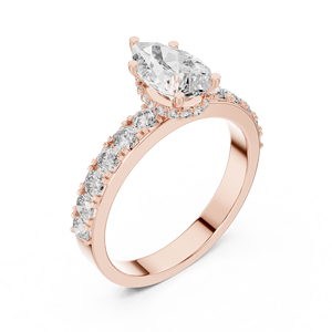 Bague de luxe tendance en or rose 18 carats plaqué rhodium, sertie halo et pavé, avec diamant blanc de laboratoire taille poire 1 carat, certifié IGI, pour tous les jours et les soirées - Product Image 1