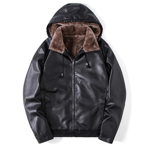 Chaqueta de invierno de PU para hombre, abrigos de cuero cálidos para motocicleta para hombre, chaquetas de cuero con capucha de lana a la moda, chaqueta para hombre - Product Image 4