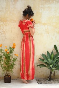 Robe maxi en coton écologique à vendre à l'exportation, col en V, silhouette trapèze, respirante, demi-manches, technique tie-dye, lavable, décontractée - Product Image 6