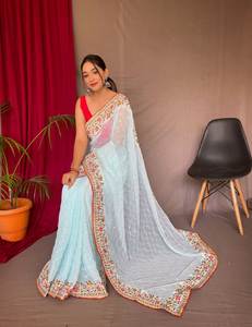 PURE GEORGATE SAREE CON TODA SECUENCIA TRABAJO CON HERMOSA FRONTERA - Product Image 6