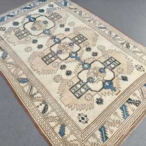 Tapis turc vintage 0,4x7,5 pi (12x229 cm), tapis oriental en laine bleue - Product Image 2