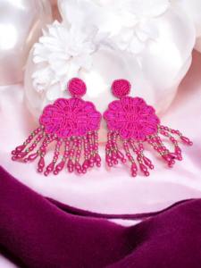 Boucles d'oreilles bohèmes en perles de graines brodées à la main de style vintage pour femmes Inde JAVED HANDICRAFTS Saint-Valentin Noël - Product Image 5