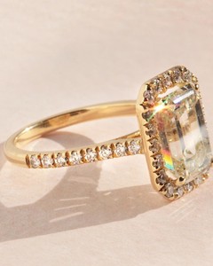 8x10mm <b>Emerald</b> Cut Moissanite Engagement <b>Ring</b> | Halo Pave Band Gold or <b>Silver</b> <b>Ring</b> | Bridal Wedding Anniversary Fine Jewelry OEM - Product Image 2