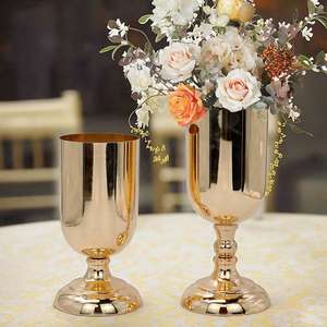Metal Flower Vase <b>Decorative</b> Tabletop Centerpiece With Polished Finish Pedestal Base For Home Hotel <b>Wedding</b> Event Interior <b>Decor</b> - Product Image 2