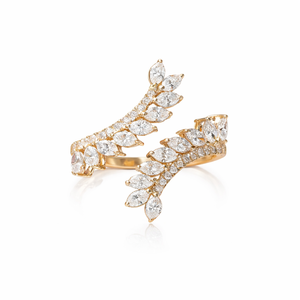 Anillo de Compromiso Ajustable de Oro Puro de 14K con Diamantes de Laboratorio en Forma de Hoja y Estilo Envolvente con Diamantes Marquise para Mujer - Product Image 1