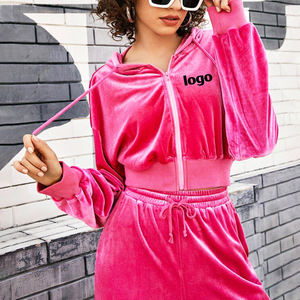 promotionNew Custom Design Activewear Sports Women Cotton Velour Cropped Zipper <b>Hoodie</b> Crop Top <b>Hoodie</b> Sweat <b>Velvet</b> tracksuit - Product Image 5