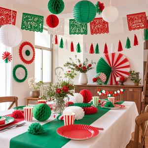 Kit de Decoración para <span class=keywords><strong>Fiesta</strong></span> con Papel Picado, Guirnalda de Flores de Papel, Borlas y Pancarta en Verde, Blanco y Rojo para el Día de la Independencia de Italia, México y Hungría - Product Image 2