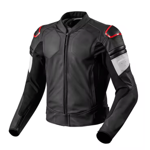 Chaqueta de moto negra de piel de vaca auténtica para hombre con paneles blancos que tienen protecciones de armadura CE chaqueta de motocicleta para hombre - Product Image 5