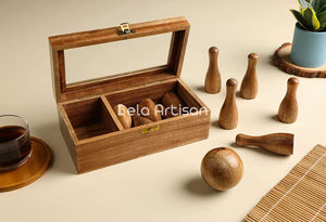 Ensemble de quilles et balles de bowling en bois classique pour jeu de plein air, sport de jardin, jeu de quilles Candlepin, jouet pour jeux de cour - Product Image 2