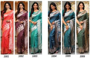 Saree de gasa de seda Banarasi 6 colores disponibles para todas las ocasiones Característica transpirable - Product Image 6