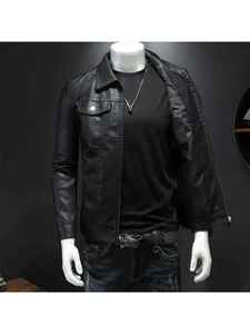 Chaqueta de Cuero con Solapa para Hombre, Estilo Motociclista, Holgada, Entallada, para Otoño e Invierno, Chaqueta de Trabajo Impermeable de Cuero PU Grueso - Product Image 3