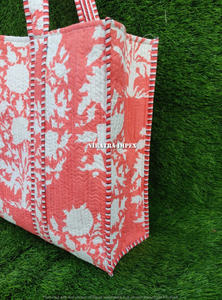 Sac fourre-tout 100% coton matelassé Boho fait à la main écologique durable réversible imprimé Animal Floral Design poignée en corde robuste - Product Image 3