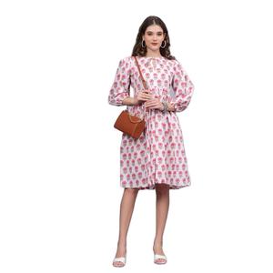 Vente en gros de tunique de plage en coton imprimé pour femmes indiennes robe portefeuille bohème en dentelle vêtements d'été naturels asymétriques - Product Image 1