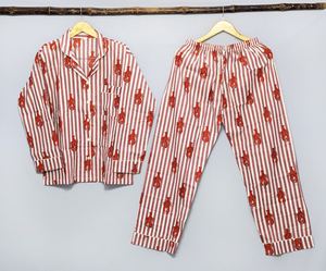 Conjunto de Pijama Elegante para Mujer, 100% Algodón Premium, Suave, a Rayas, Cintura Elástica, Corte Holgado - Product Image 1