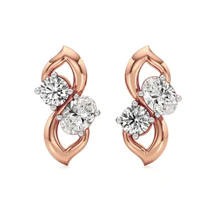 Pendientes Eira Duo, Chapados en Oro Rosa de 18k, con Diamantes, Circonitas y Perlas, Clásicos y Modernos, Regalo para Bodas y Fiestas - Product Image 1