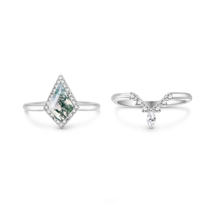 Anillo de Compromiso Jeulia Vintage con Ágata Musgosa en Plata de Ley - Product Image 3