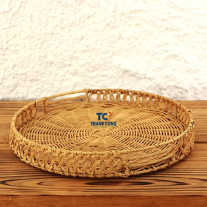 Plateau en rotin de forme ronde simple plateau de service alimentaire plateaux en rotin naturel décoratif pour la maison fabriqué au Vietnam - Product Image 3