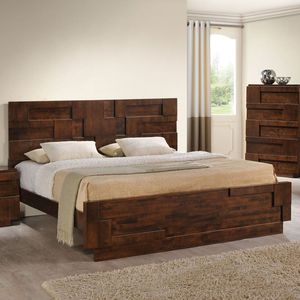 Modern Midcentury Solid Teak Wood High Back <b>Platform</b> <b>Bed</b> <b>Frame</b> Geometric Panel Queen King Bedroom Furniture Custom Size - Product Image 1