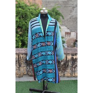 Indien fait à la main Vintage soie veste ouverte réversible Long manteau soie Robe couvrir robe - Product Image 1